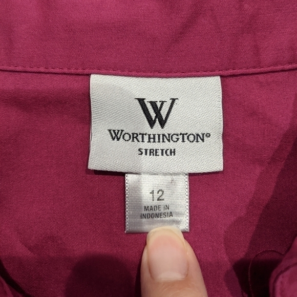 Worthington Pink Button Down Blouse with Cuffed Sleeves Size 12 - Picture 7 of 8